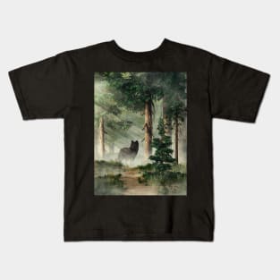 Black Wolf on the Path Kids T-Shirt